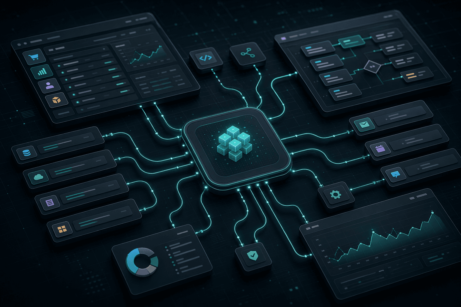 Connected workflow map showing integrated business processes and platform data flows