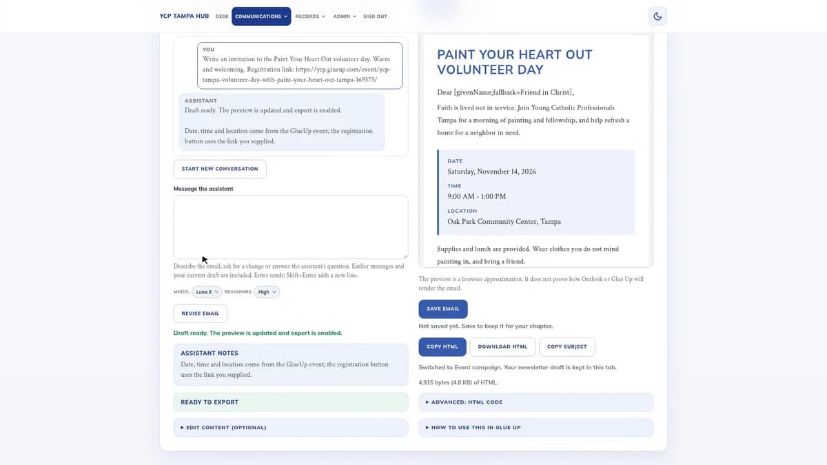 Professional Nonprofit Community — Email Builder demonstration from the project repository.