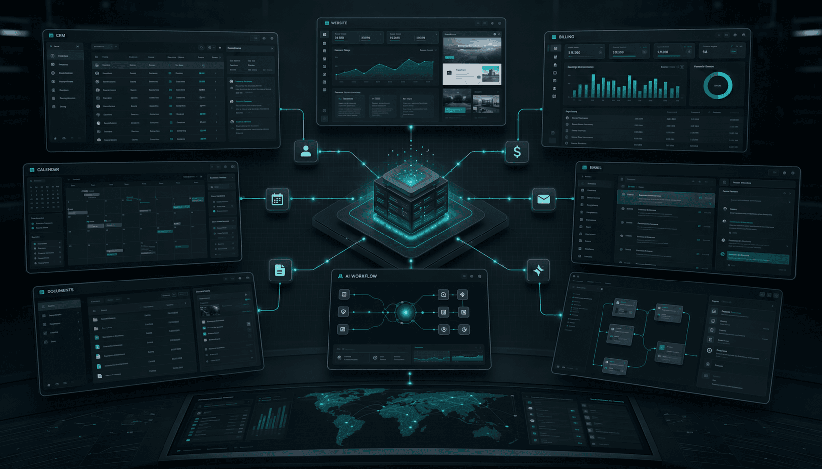 Everyday Workflows command center showing connected business systems